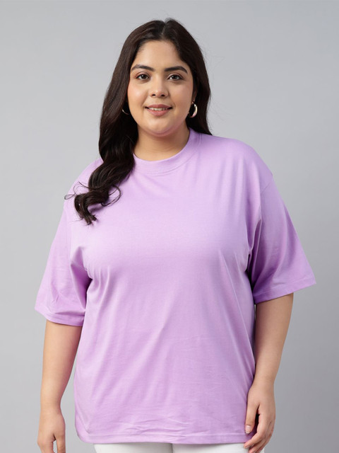 JUNEBERRY Women Solid Round Neck Pure Cotton Plus Size Tshirt