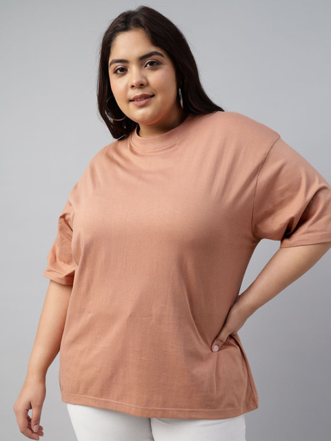 JUNEBERRY Women Solid Round Neck Pure Cotton Plus Size Tshirt - Image 7