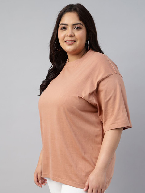 JUNEBERRY Women Solid Round Neck Pure Cotton Plus Size Tshirt - Image 4