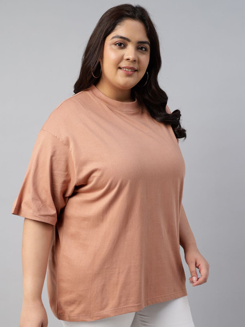 JUNEBERRY Women Solid Round Neck Pure Cotton Plus Size Tshirt - Image 3
