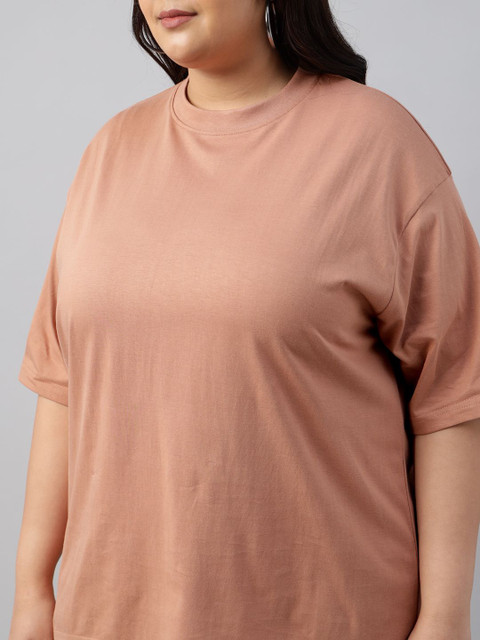 JUNEBERRY Women Solid Round Neck Pure Cotton Plus Size Tshirt - Image 2