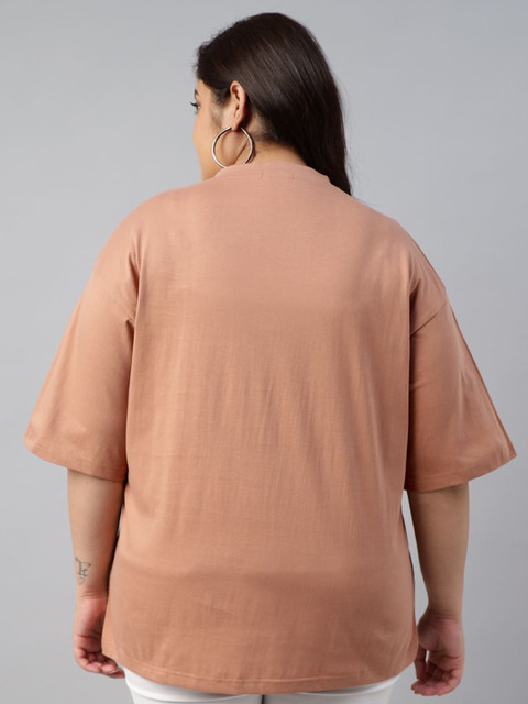 JUNEBERRY Women Solid Round Neck Pure Cotton Plus Size Tshirt - Image 5