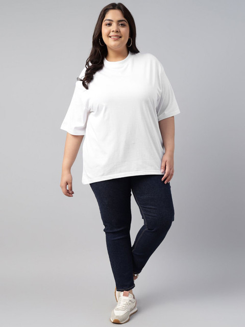 JUNEBERRY Women Solid Round Neck Pure Cotton Plus Size Tshirt - Image 6