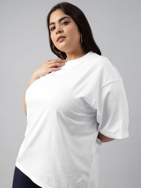 JUNEBERRY Women Solid Round Neck Pure Cotton Plus Size Tshirt - Image 7