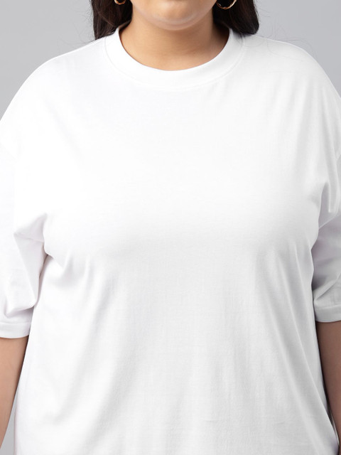 JUNEBERRY Women Solid Round Neck Pure Cotton Plus Size Tshirt - Image 2