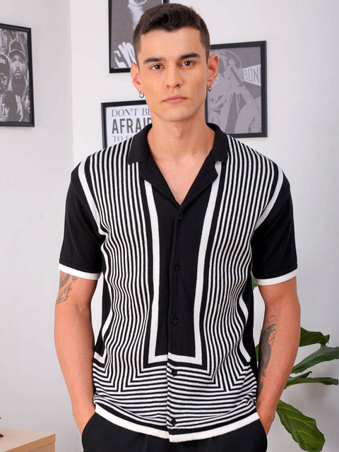 The Indian Garage Co Men Relaxed Fit Striped Flat Knit Polo Resortwear Shirt