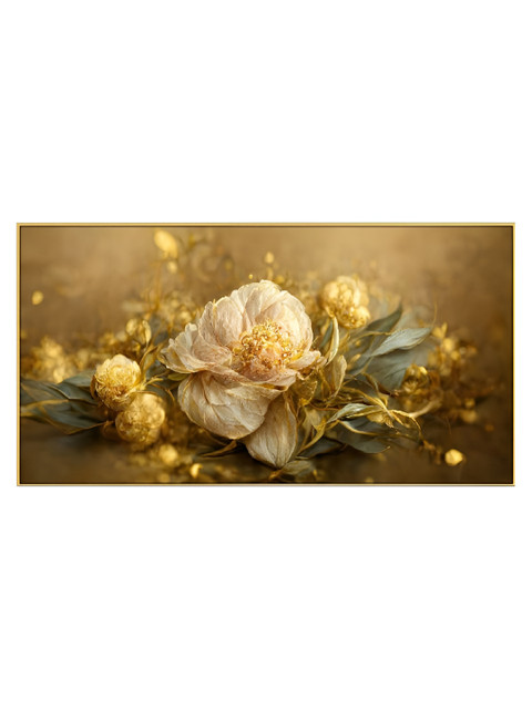 nestroots Gold-Toned & Pink 1 Piece Canvas Floral and Botanical Wall Paintings - Image 2