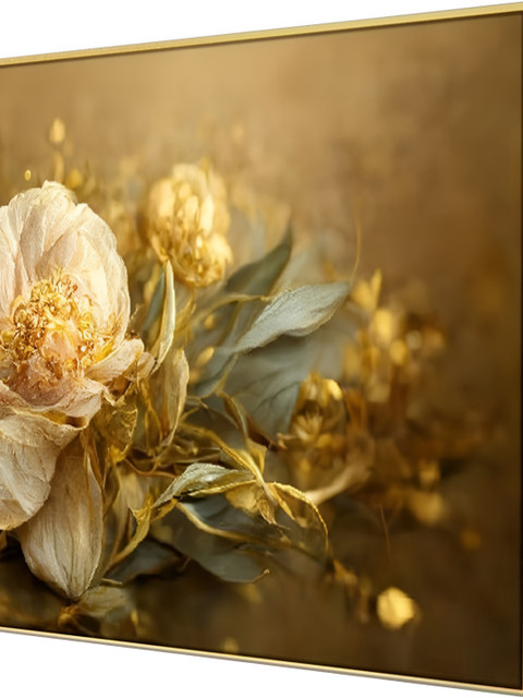 nestroots Gold-Toned & Pink 1 Piece Canvas Floral and Botanical Wall Paintings - Image 4
