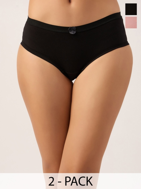 DressBerry Pack of 2 Anti Microbial Mid Waist Hipster Briefs