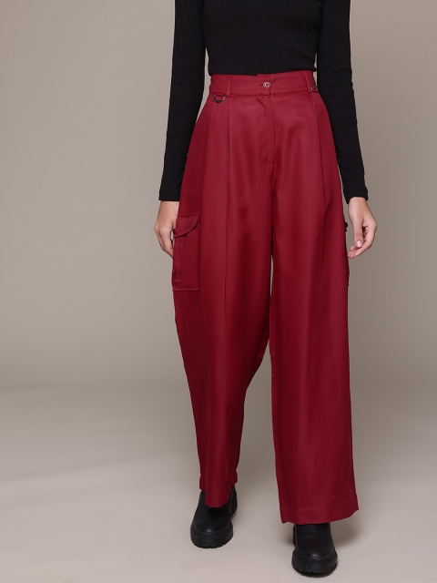 The Roadster Lifestyle Co. Women High-Rise Pleated Cargos Trousers