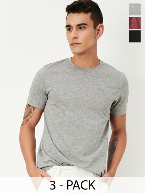 max Men Pack of 2 Solid Cotton T-shirt