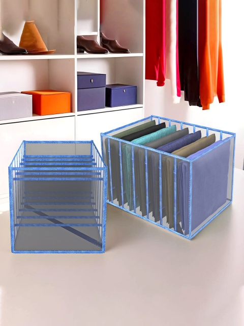 Kuber Industries Blue 2 Pieces 7 Grids Cloth Wardrobe Drawer Organisers