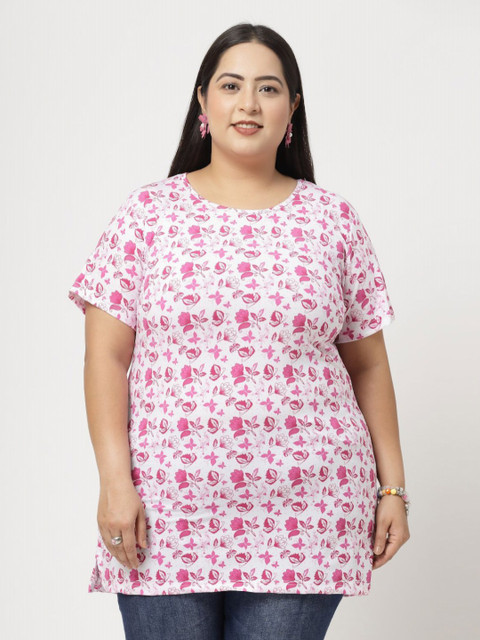 plusS Women Floral Printed Round Neck T-shirt