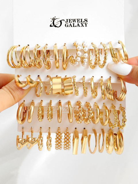 Jewels Galaxy Set of 24 Gold Plated Half Hoop Earrings