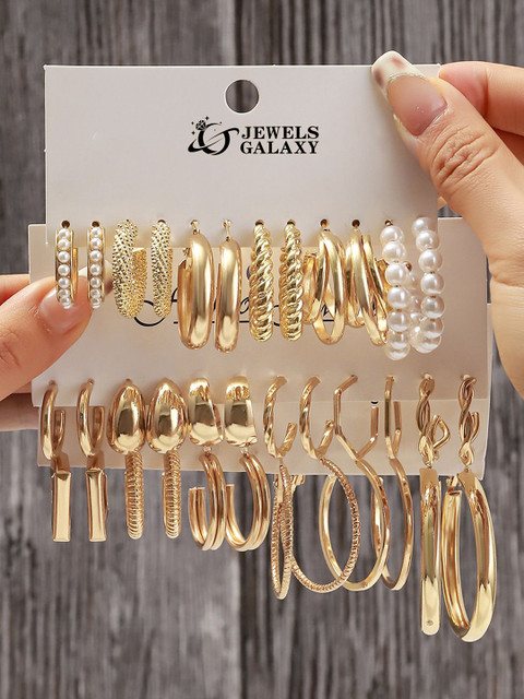 Jewels Galaxy Set of 18 Gold Plated Half Hoop Earrings