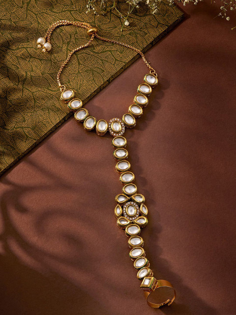Priyaasi Kundan Gold Plated Ring Bracelet