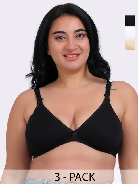 Fabme Pack Of 3 Plus Size Seamless Cotton Non Padded Bra