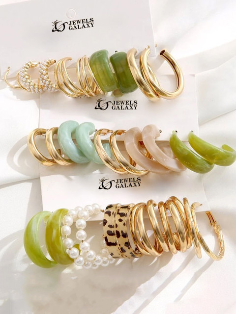 Jewels Galaxy Set of 15 Gold Plated Hoop Earrings