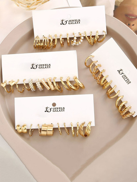 Jewels Galaxy Set of 24 Gold Plated Half Hoop Earrings