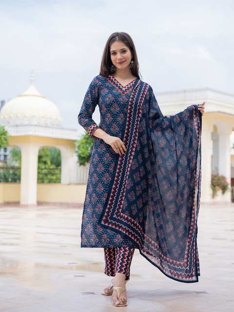 KALINI Floral Printed Straight Kurta With Trousers & Dupatta - Image 6