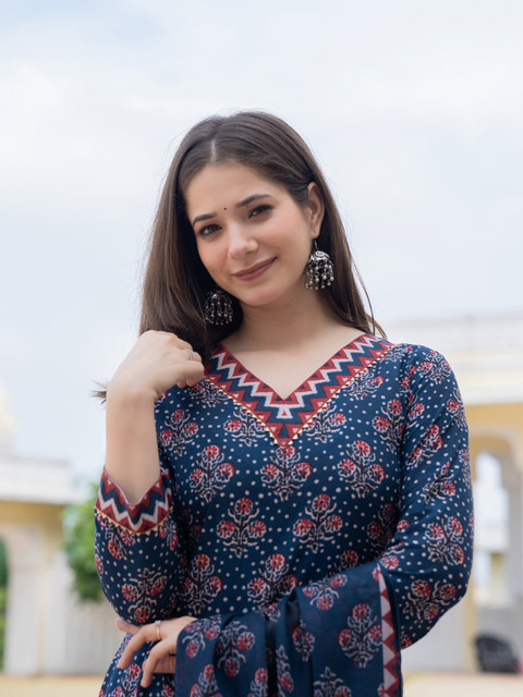 KALINI Floral Printed Straight Kurta With Trousers & Dupatta - Image 2