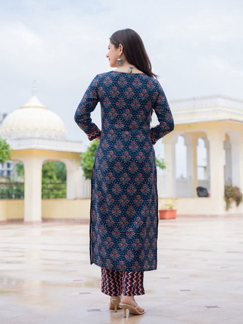 KALINI Floral Printed Straight Kurta With Trousers & Dupatta - Image 4