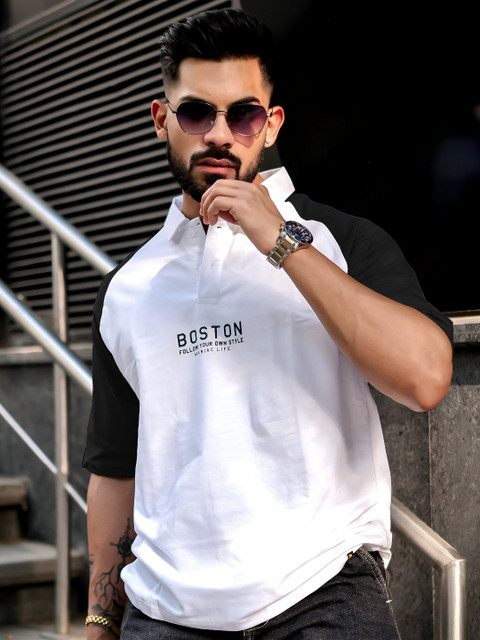 Maniac Men Printed Polo Collar Cotton Oversized Tshirt