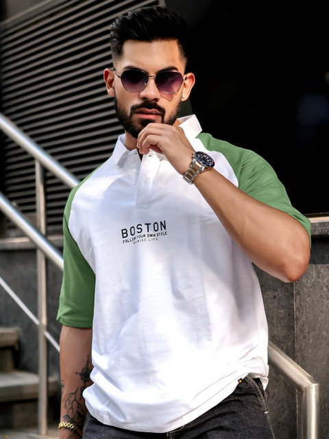 Maniac Men Printed Polo Collar Cotton Oversized Tshirt