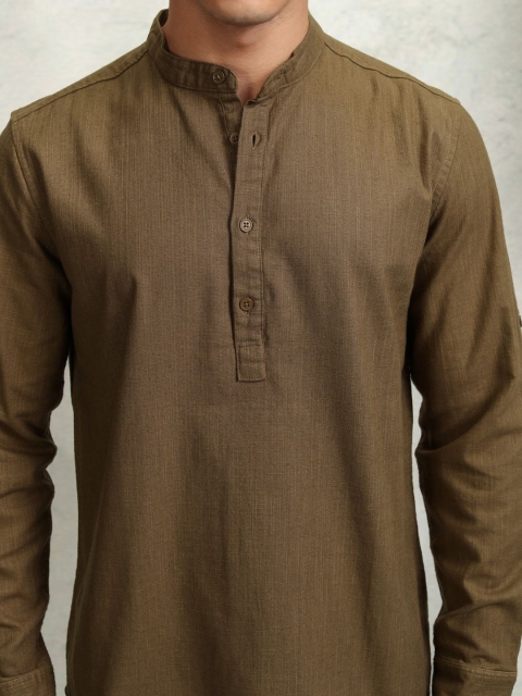 HIGHLANDER Men Mandarin Collar Solid Cotton Casual Shirt - Image 3
