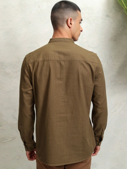 HIGHLANDER Men Mandarin Collar Solid Cotton Casual Shirt - Image 5