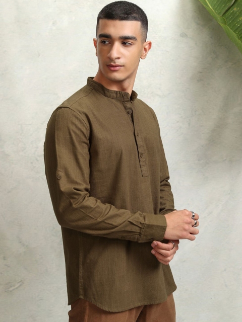 HIGHLANDER Men Mandarin Collar Solid Cotton Casual Shirt - Image 4
