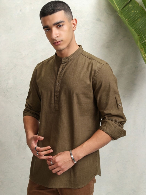 HIGHLANDER Men Mandarin Collar Solid Cotton Casual Shirt - Image 2