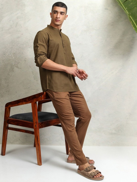 HIGHLANDER Men Mandarin Collar Solid Cotton Casual Shirt - Image 6