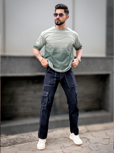 Maniac Men Abstract Printed Neck Cotton Oversized Tshirt - Image 5
