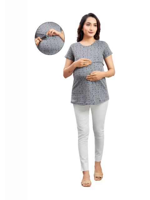 mama & bebe Women Printed Maternity Feeding T-shirt