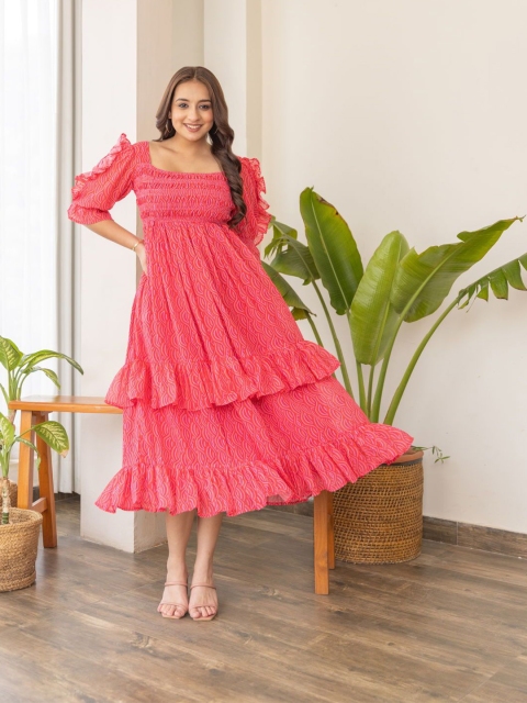 Polago Clothing Georgette Layered A-Line Midi Dress