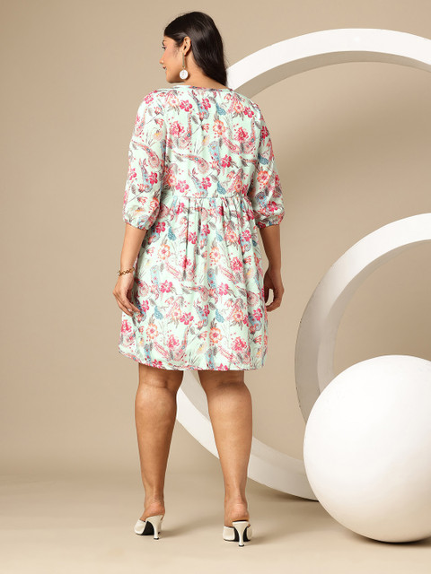 Sztori Plus Size Ethnic Print Keyhole Neck Mini Dress - Image 5