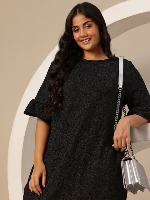 Sztori Plus Size Shimmery Bell Sleeves Party Sheath Dress