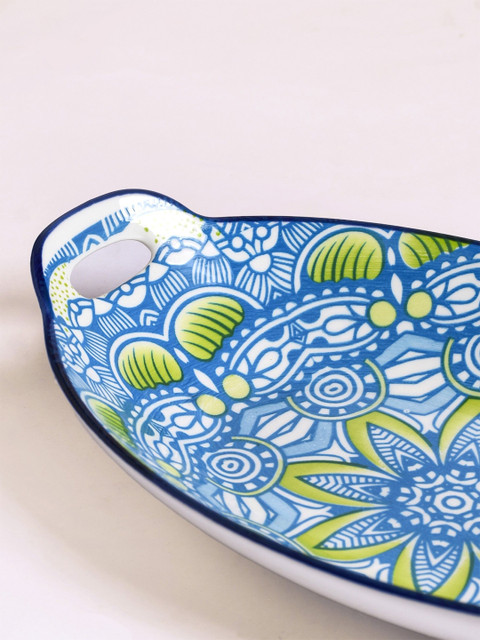 Nestasia Blue & White 2Pcs Mandala Printed Ceramic Bakeware With Handle - Image 4
