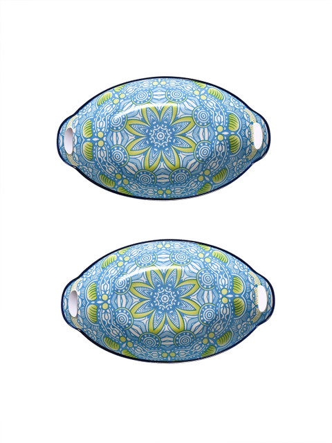 Nestasia Blue & White 2Pcs Mandala Printed Ceramic Bakeware With Handle - Image 3