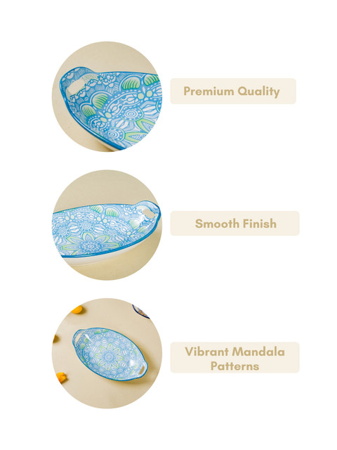Nestasia Blue & White 2Pcs Mandala Printed Ceramic Bakeware With Handle - Image 5