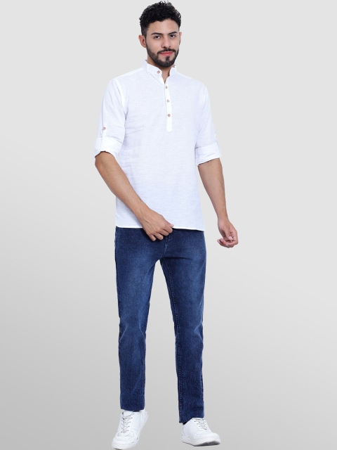 TrendiVastra Band Collar Roll-Up Sleeves Cotton Short Straight Kurta - Image 6