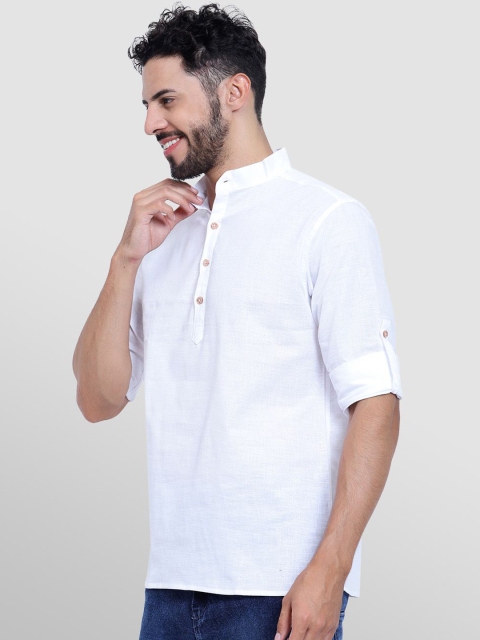 TrendiVastra Band Collar Roll-Up Sleeves Cotton Short Straight Kurta - Image 3