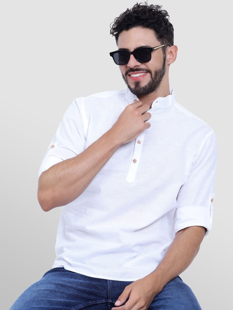 TrendiVastra Band Collar Roll-Up Sleeves Cotton Short Straight Kurta - Image 5