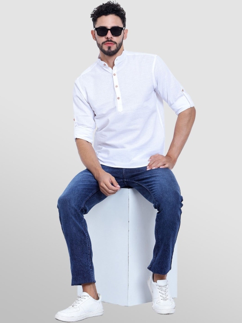TrendiVastra Band Collar Roll-Up Sleeves Cotton Short Straight Kurta - Image 7