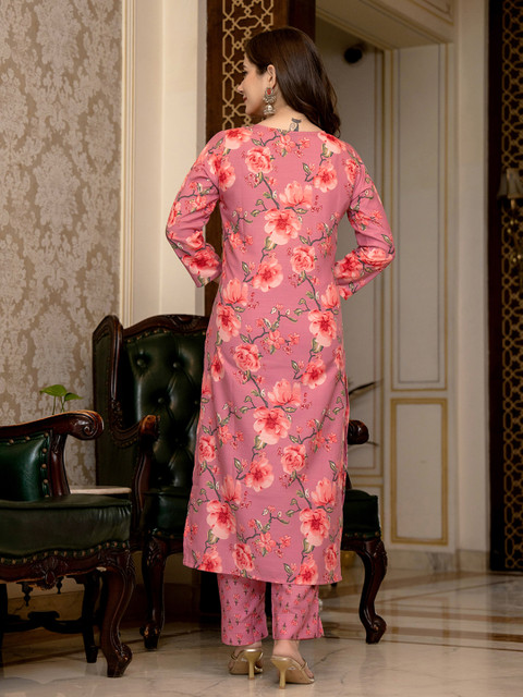 KALINI Floral Printed Mirror Work Straight Kurta With Trousers & Dupatta - Image 6
