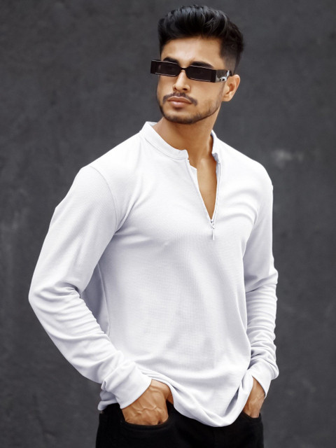 Maniac Men Solid Henley Neck Cotton Slim Fit Tshirt - Image 3
