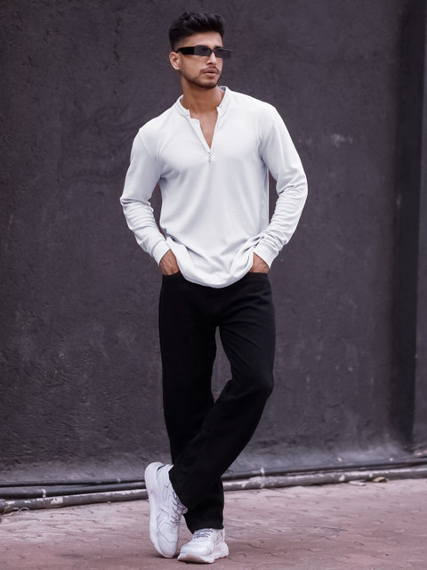 Maniac Men Solid Henley Neck Cotton Slim Fit Tshirt - Image 5