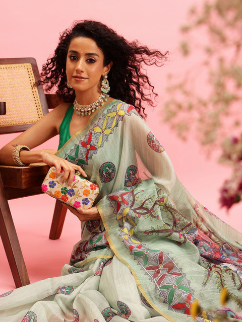 Silk Land Madhubani Design Cotton Blend Digital Print Saree
