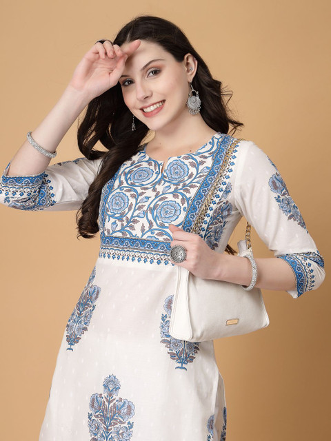 God Bless Floral Printed Notch Neck Pure Cotton Straight Kurta - Image 7